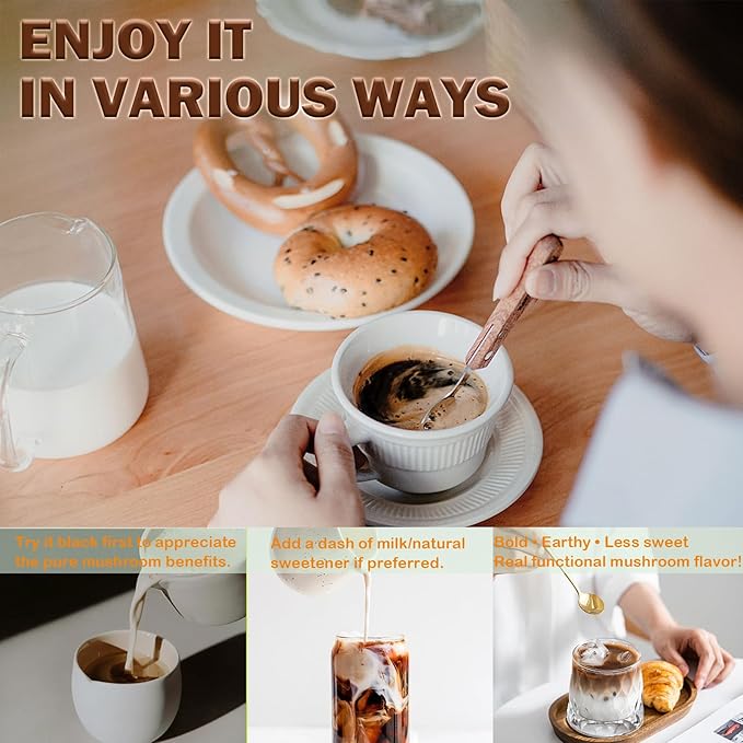 Mushroom Coffee With Lion's Mane, Reishi, Cordyceps, Shiitake, King Trumpet & Turkey Tail Everyday Dose (30 Servings) Premium Instant Coffee for Better Focus, Energy竊?.35 Ounce Pack of 180g竊?,<div>