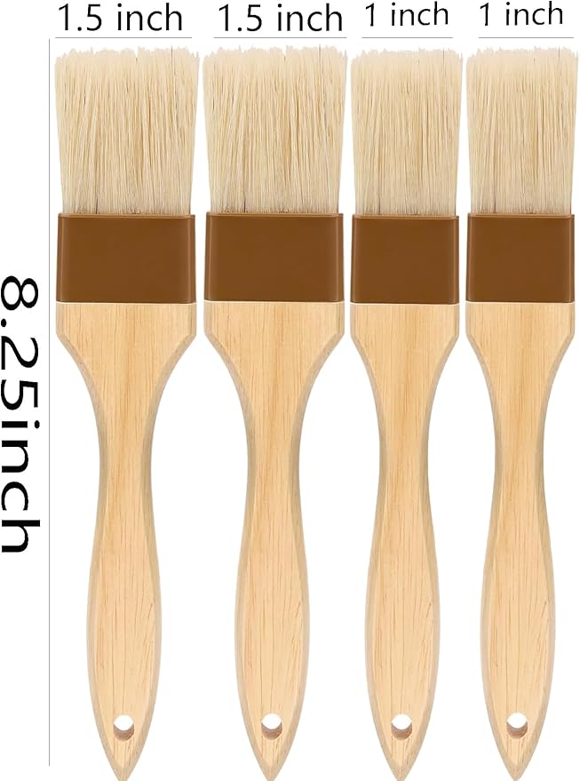 Basting Brush,Pastry Brush 1.5" & 1" - Natural Bristle Cooking Brush for Baking,Not Shed Food Grade Brush,Butter Brushes,Cooking Brush for Oil and Sauce,Kitchen Turkey Baster,Egg Wash Brush(4 Pc)