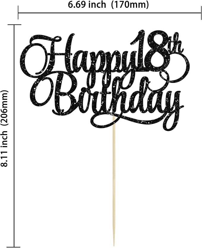 1 Pack Happy 18th Birthday Cake Topper Glitter Number 18 Eighteen Years Old Birthday Cake Pick Decoration for 18th Birthday Celebrating Anniversary Party Supplies Gold