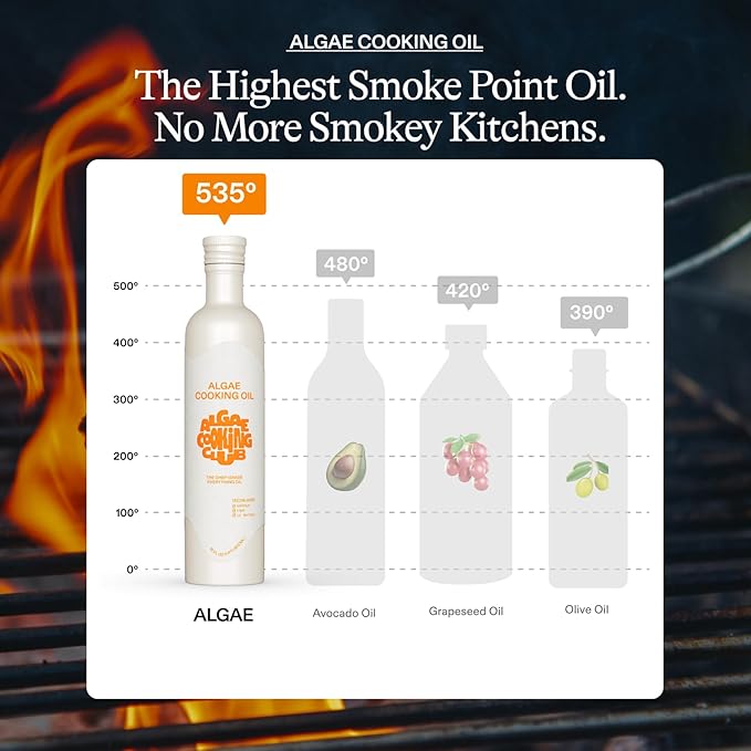Algae Cooking Club Chef-Grade 100% Algae Cooking Oil - High Smoke Point 535째F - Rich in Omega-9, Neutral Buttery Flavor - Seed-Oil Free - Perfect for Searing, Baking, Frying & Dressings (16 fl oz)