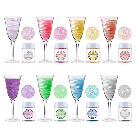 Edible Luster Dust 8 Colors Set - Edible Glitter for Cocktails, Rainbow Food Grade Powder Glitter for Drinks, Chocolate, Cake Decorating | Vegan, Sugar-Free, Gluten-Free -3g