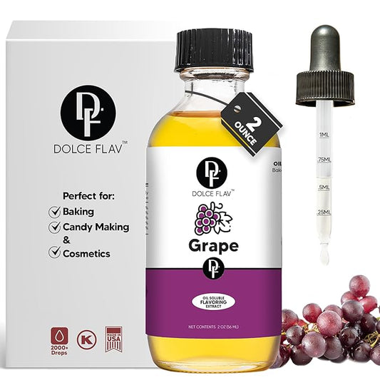 Dolce Flav Grape Extract ??2 Ounce Oil-Soluble Kosher, Sugar-Free, Concentrated Fruit Flavor for Candy, Chocolates & Desserts, Includes Measured Dropper