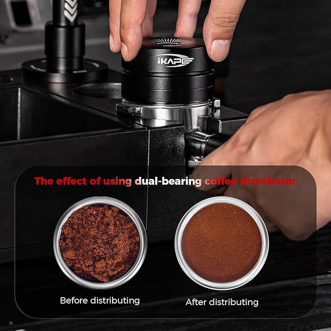 IKAPE 58.35MM Newly Upgrade Espresso Coffee Distributor, Coffee Dual-Bearing & High-Speed Distribution Tools, Adaptive Height Coffee Tamper Leveler for Over 58mm Portafilters