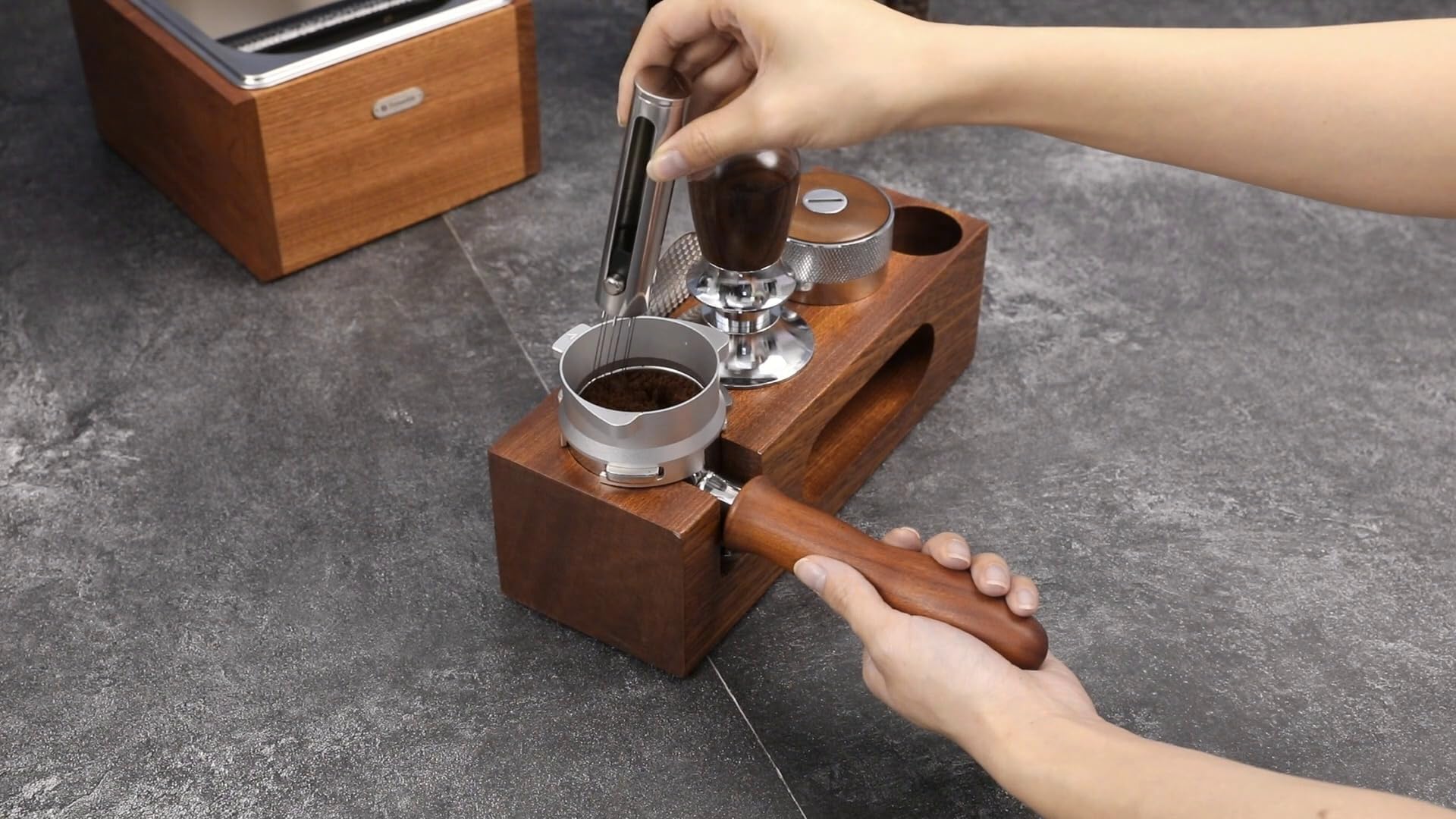 Teyearlife espresso tamping station called Coffee Tamper Station Fit 51 to 54mm Espresso