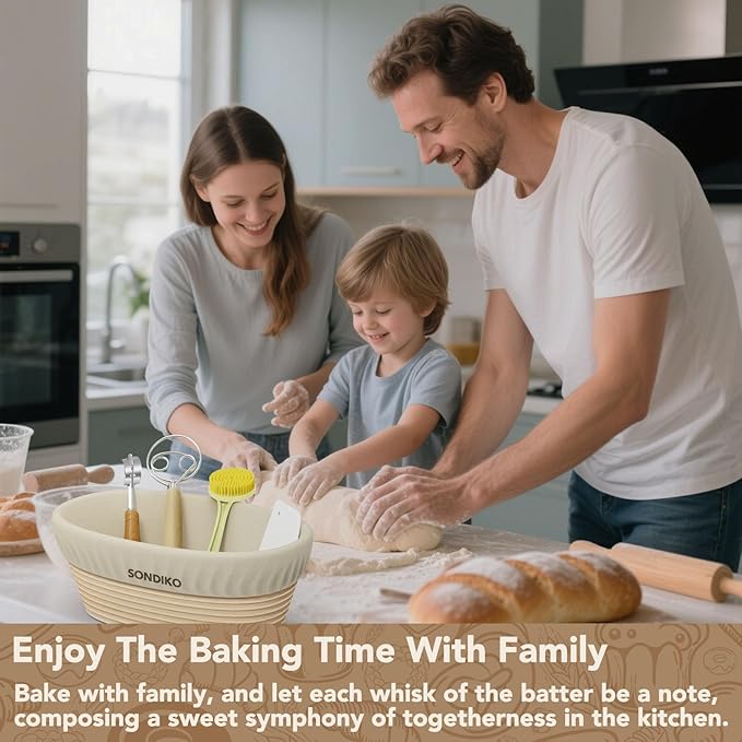 Sondiko Sourdough Starter Kit, Sourdough Bread Baking Supplies, Oval Banneton Bread Proofing Basket Set for Bread Making Tools Supplies, Gifts for Bakers