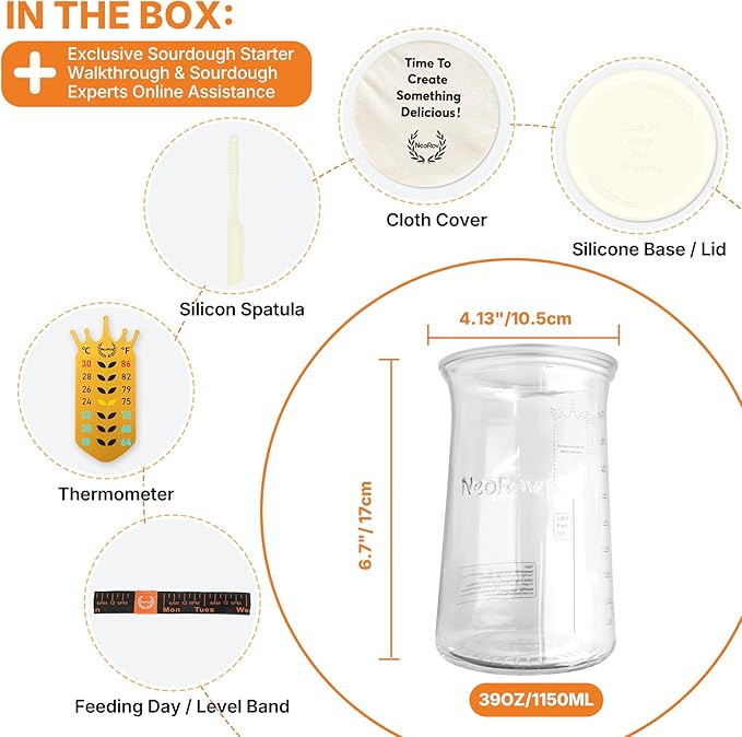 Pro Sourdough Starter Kit - 39 Oz Glass Sourdough Starter Jar (With Cloth Lid,Silicone Base,Scraper,Date Tracker,Temp Strip) - Sourdough Bread Baking Supplies For Sour Dough Bread Loaf (Cream)