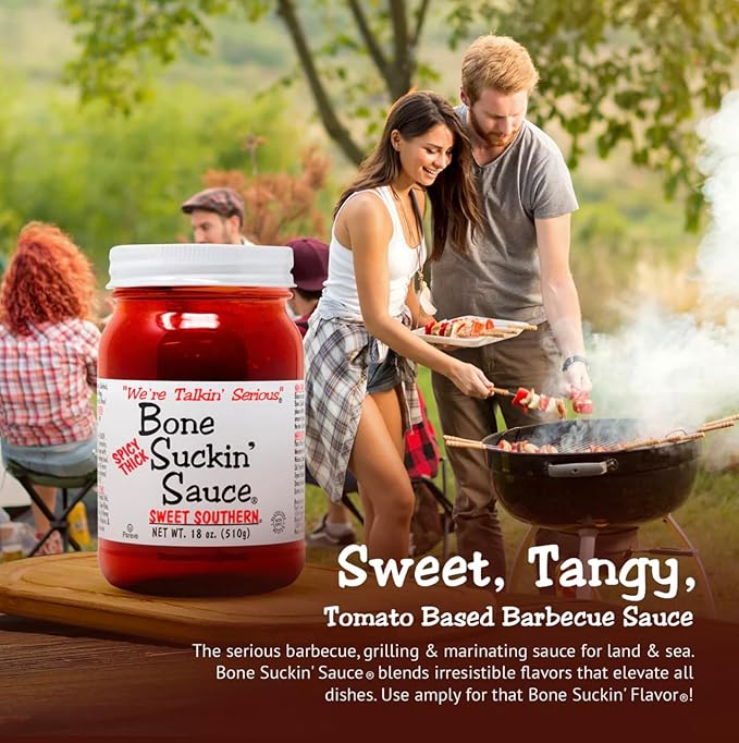 Bone Suckin' Sauce Sweet Southern BBQ Sauce, Gluten-Free, Non-GMO, Kosher, Sweetened with Cane Sugar & Molasses, All-Purpose Barbecue Sauce, For Ribs, Chicken, Pork, Beef (1 Count, Spicy Think Sweet Southern)