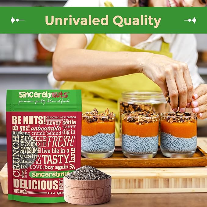 Sincerely Nuts Black Chia Seeds - Natural Superfood | Raw, Gluten-Free, Vegan & Kosher | Healthy Food Perfect for Oatmeal, Shakes, Smoothies | Source of Protein Omega 3, Fiber. 5(LB) Bag