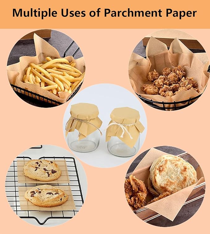 100Pcs 6" x 6" Unbleached Parchment Paper, Burger Patty Paper, Non-Stick Squares Wax Paper Sheets for Seperating Patty, Cookies, Baking, Wrapping Candies Brown