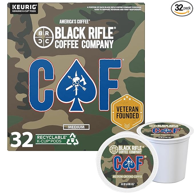 Black Rifle Coffee Company Medium Roast K Cups - Single Serve K Cups Coffee Pods - Kcup Pods Compatible with 1.0 & 2.0 - Made from Pure Arabica Beans (CAF, 32 Count)