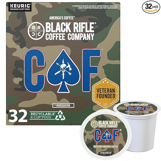 Black Rifle Coffee Company Medium Roast K Cups - Single Serve K Cups Coffee Pods - Kcup Pods Compatible with 1.0 & 2.0 - Made from Pure Arabica Beans (CAF, 32 Count)