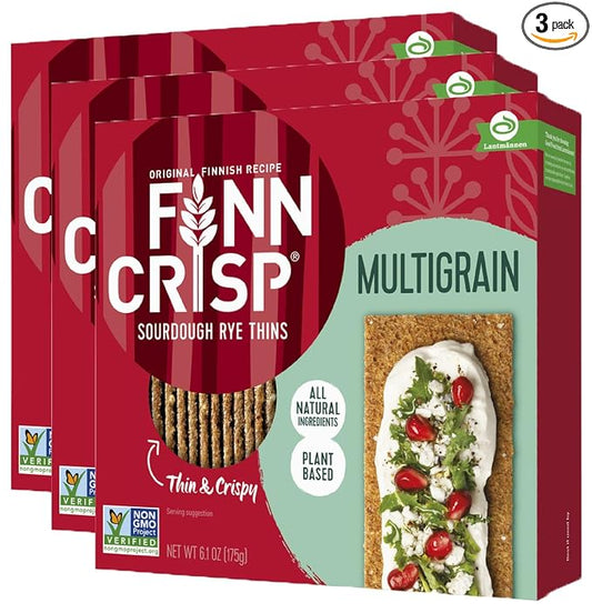 Finn Crisps Multigrain Crispbread 6.1oz 3 Packs | Multipack Authentic Finnish Sourdough Crispbread | Multigrain Crackers by Finn Crisp [3 Boxes of 6.1oz/175gr Box]