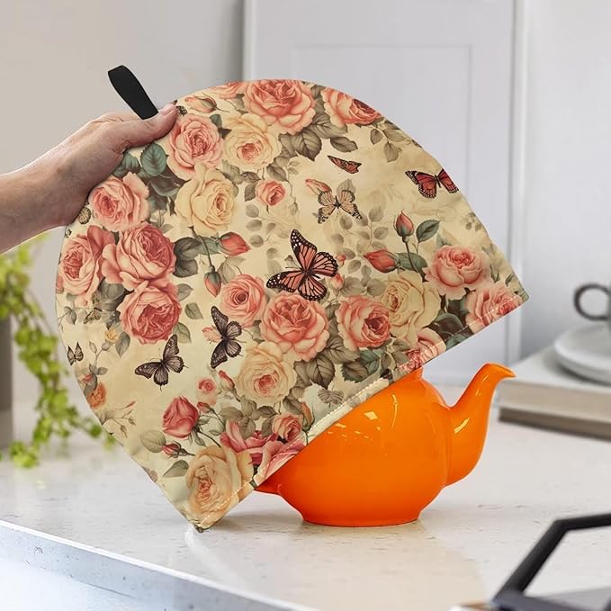 Hudotybom Vintage Floral Tea Cozy for Teapot Insulated Large Teapot Cover to Keep Warm Tea Kettle Cover Machine Washable Coffee Pot Cloth Covers Kitchen Home Decorations for Housewife Mom
