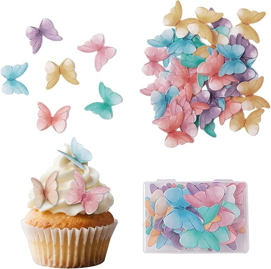 48pcs Edible Butterflies for Cake Decorating, Wafer Paper Butterfly Cake Decorations, Edible Cake Decorations(6 Colors)