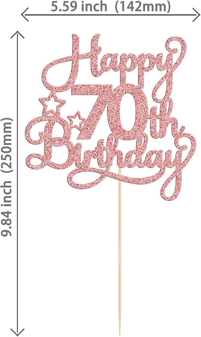 1 Pack Happy 70th Birthday Cake Topper Rose Gold Glitter 70 & Fabulous Cheers to 70 Years Old 70th Birthday Cake Pick for Celebrating 70th Birthday Anniversary Party Cake Decorations Supplies