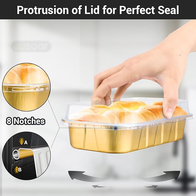 EUSOAR Disposable Ramekins with Lids, Gold 20.9oz 50pcs Mini Cake Pans with Lids，Disposable Bread Creme Brulee Muffin Ramekins Cupcake Cups Pan for Baking, for Party Favor Birthday