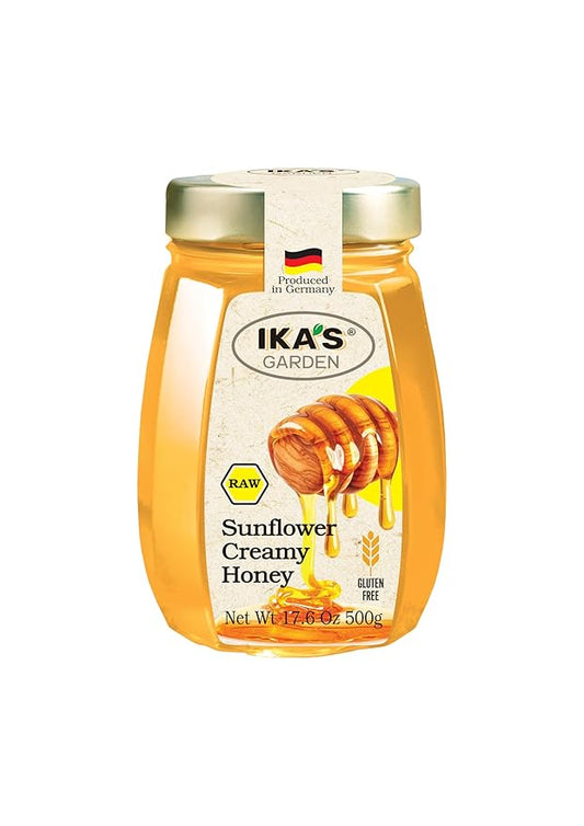 Ika's Garden Raw Sunflower Creamy Honey - 100% Pure, Unfiltered, Gluten-Free – Product of Germany, 17.6 oz (500g) Jar