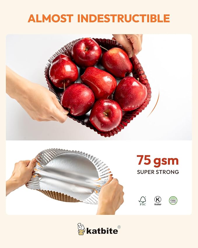 Katbite 80pcs Round Air Fryer Liners, 8in Disposable Food Grade Aluminum Foil Air Fryer Liner, Oil-Proof Accessories for 5-8 QT Airfryer,Oven Pan, Baking Basket -(Performance Series)