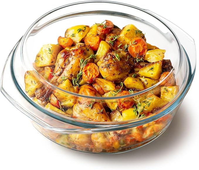 NUTRIUPS 3QT Round Glass Casserole Dish with Lid, Tempered Glass, 10inch Large Glass Microwave Bowls with Lid
