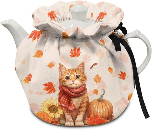 Cat Pumpkin Tea Cozies for Halloween Day Soft Tea Cozy for Teapot Insulated for Party,Extra Thick Reusable Teapot Insulation Cover Breakfast Warmer