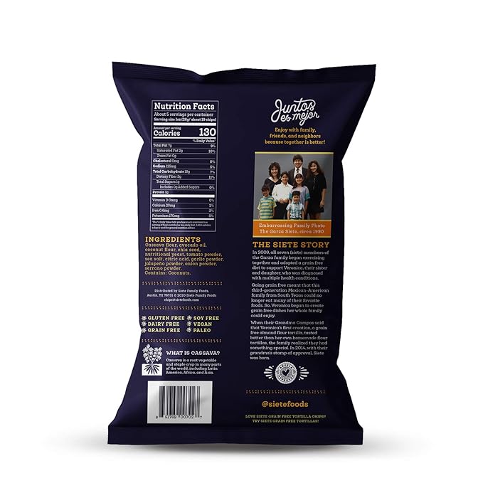 Siete Tortilla Chips | Grain Free | Gluten Free Chips | Paleo & Vegan Snacks | Non GMO | Nacho, 5 Oz (Pack of 6)