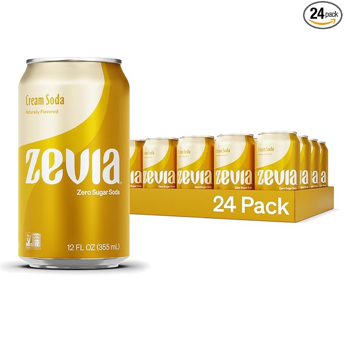 Zevia Zero Sugar Soda, Cream Soda, 12 oz Cans (24-Pack) ??Naturally Sweetened, Non-GMO Project Verified, Gluten-Free, Vegan