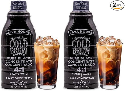 JAVA HOUSE Cold Brew Coffee, Colombian 4:1 Liquid Concentrate, 32 Ounce Bottle (Pack of 2)