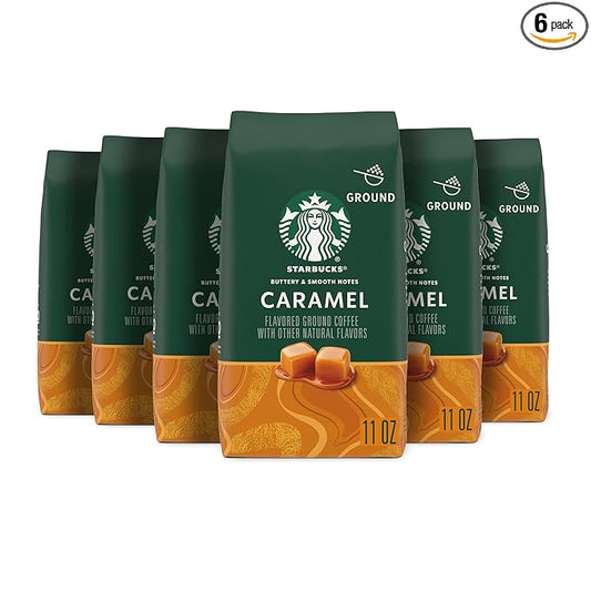 Starbucks Ground Coffee, Caramel Flavored Coffee, Naturally Flavored, 100% Arabica, 6 bags (11 oz each)