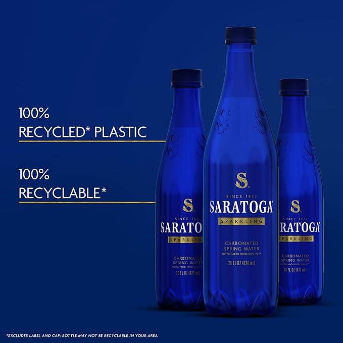 Saratoga Sparkling Water Bottles, 6-Pack - Carbonated Spring Bottled Water with Naturally Occurring Minerals & Electrolytes - Recycled PET Plastic Bottles - 16 Fl Oz