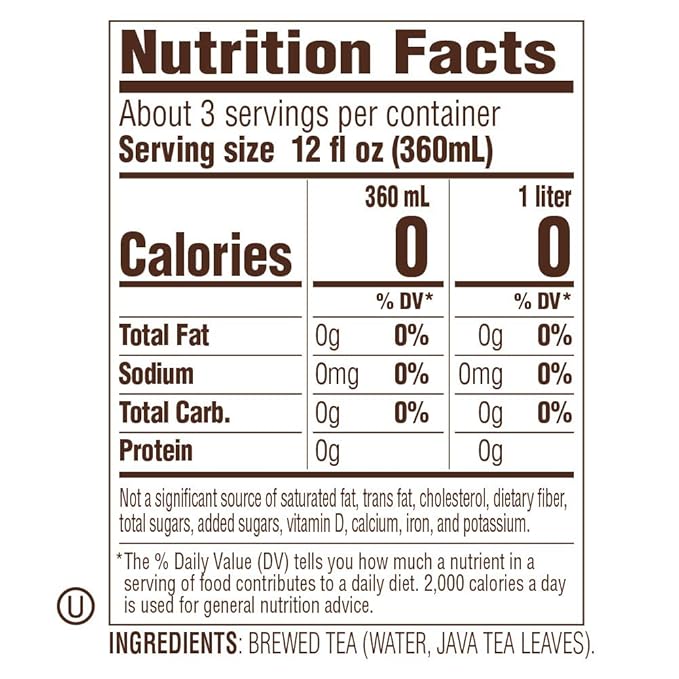 Tejava Original Unsweetened Black Iced Tea, 12 Pack, 1 Liter Glass Bottles, Non-GMO, Kosher, No Sugar or Sweeteners, No calories, No Preservatives, Brewed in Small Batches