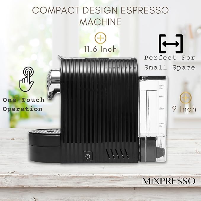 Mixpresso Black Espresso Coffee Machine ??Compact 1400W Single Serve Coffee Maker Compatible with Nespresso OriginalLine Capsules, One-Touch Operation, 19-Bar Italian Pump, 27oz Water Tank