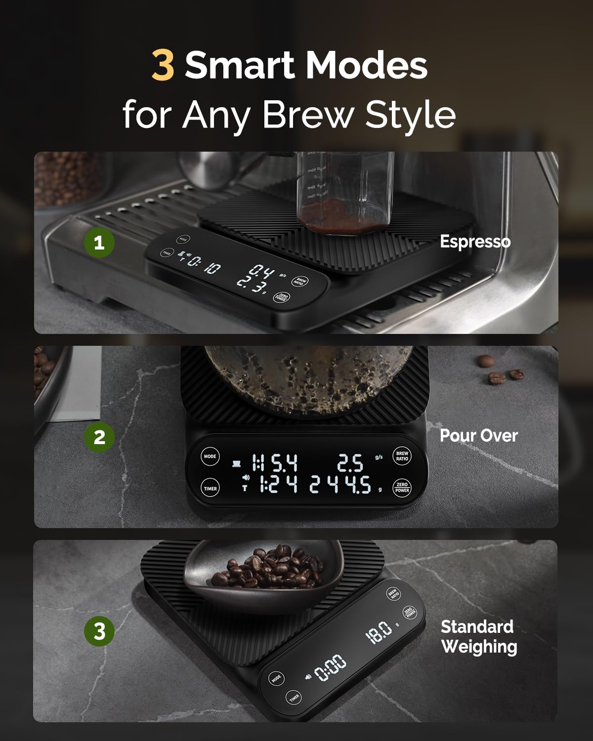 Maestri House S3 Pour Over Coffee Scale with Timer, 3kg/0.1g