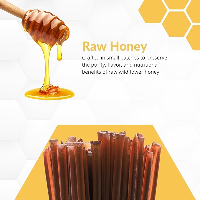 Wildflower Honey Straws, 25 Count - Raw Honey Sticks for Tea and Coffee - Perfect for Iced Beverages - Travel Healthy Snacks for Kids and Adults by Fantozzi, Made in USA