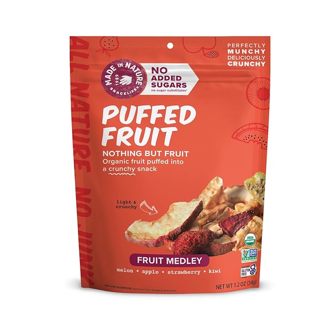 Made In Nature Organic Puffed Fruit Medley, 1.2 Ounce (Pack of 6) ??Fruit Variety Pack, Vegan Snack, Non-GMO, Gluten Free