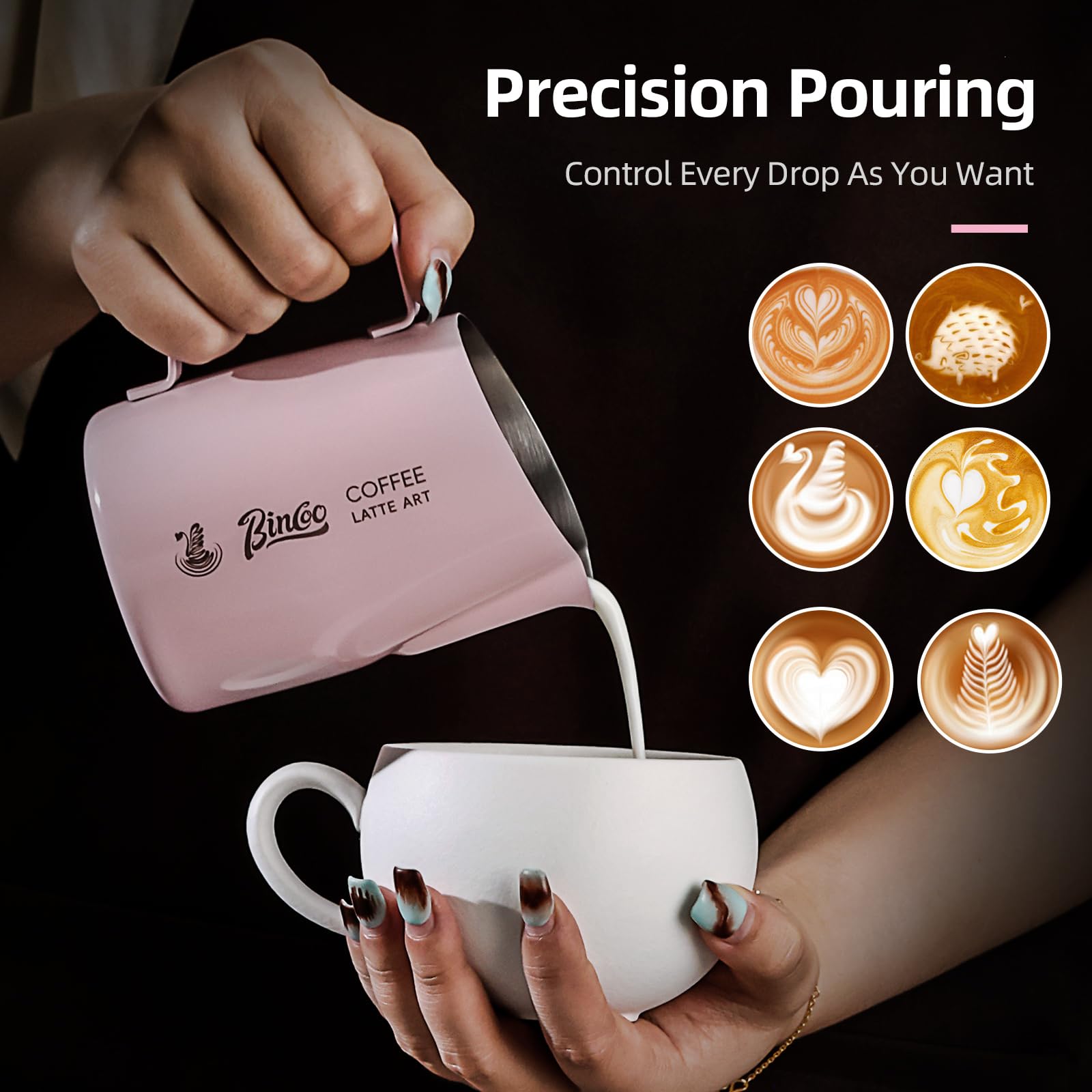 Milk Frothing Pitcher with Sharp Spout & Angled Rim – Precision latte art pitcher for Fine Lines &