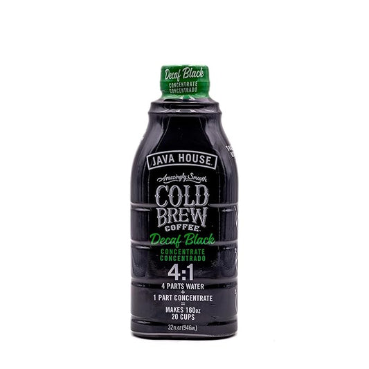 JAVA HOUSE Cold Brew Coffee, Decaf Colombian 4:1 Liquid Concentrate, 32 Ounce Bottle