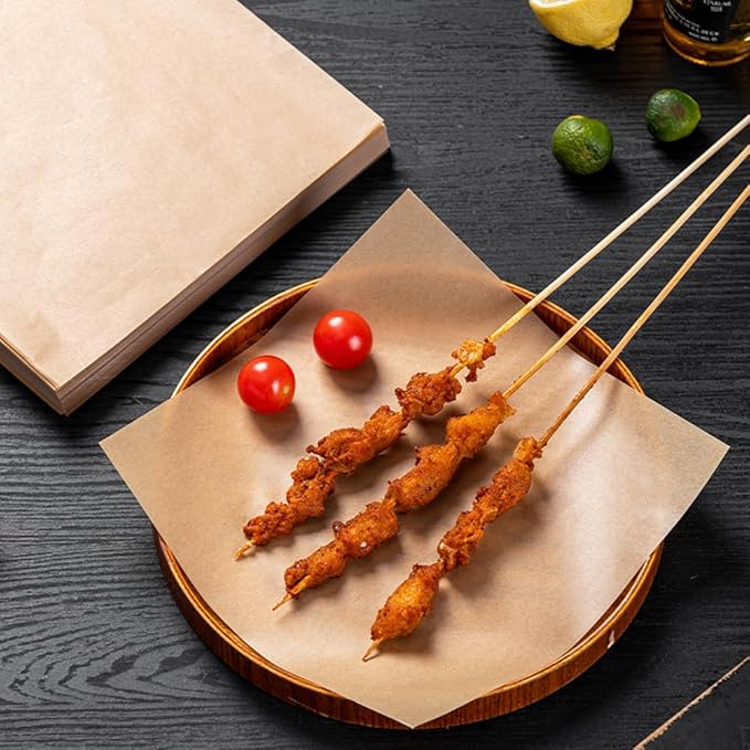 100pcs Parchment Paper Sheets Pre-Cut Baking Parchment,Non-Stick Kitchens Cookie Baking Paper,for Oven Grilling Air Fryer Steaming Bread Cake Cookie Meat Pizza (8x8 Inch, Brown)
