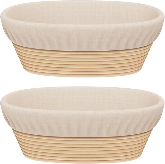 Sondiko Oval Sourdough Proofing Basket 2 Pack, Handmade Sourdough Bread Baking Supplies, Banneton Bread Proofing Basket with Proofing Cloth Liner for Sourdough Bread, Baking