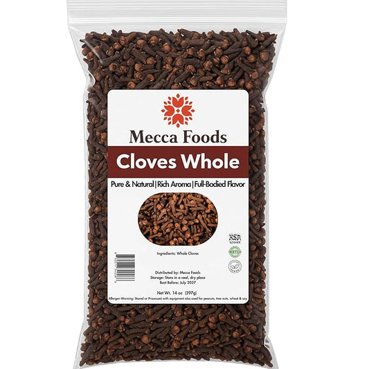 Whole Cloves 14 oz ??Premium Grade, Aromatic & Flavorful ??Resealable Bag for Freshness ??Perfect for Cooking, Baking, Pickling, Teas & DIY Home Remedies ??Bulk Spices by Mecca Foods
