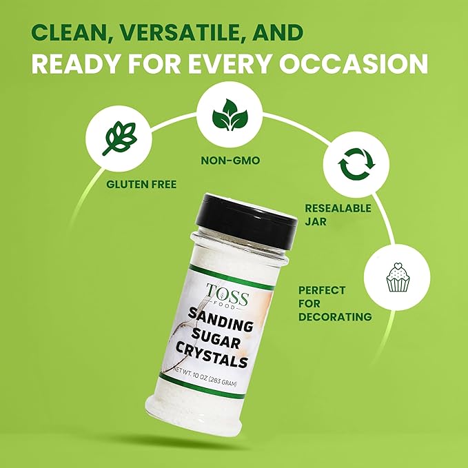 Sanding Sugar Crystals for Professional Baking & Decorating 10 oz - TOSS Coarse White Sparkling Sugar Sprinkles for Cakes, Cookies & Cupcakes - Pure White Decorative Topping