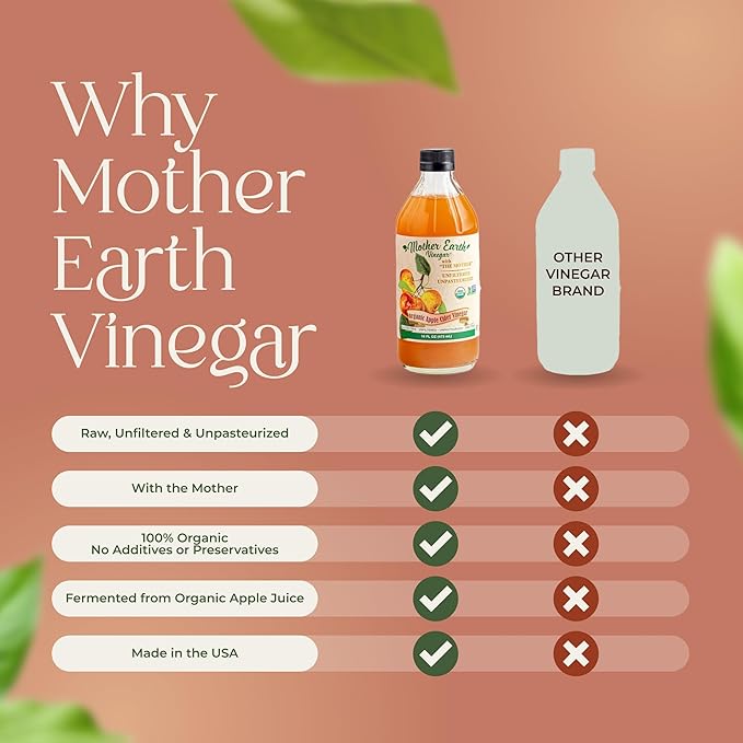 Mother Earth, Organic Apple Cider Vinegar with The Mother, Fresh Pressed Organic Apples, OACV, ACV, Raw, Unpasteurized, Unfiltered (1/16oz Glass Bottle)