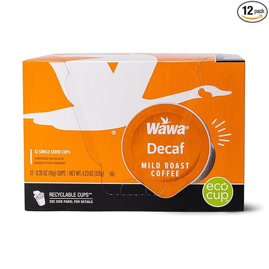 Wawa Mild Roast Single Cup Decaf Coffee Pods, 12 Pods, 1 Box, Regular Smooth & Balanced Classic Decaf Blend, Single Serve, 100% More Responsibly Sourced from Rainforest Alliance Certified Farms