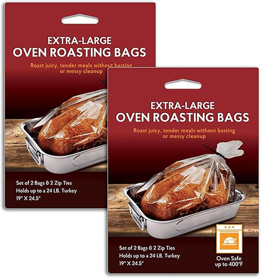 HIC Kitchen Roasting Extra-Large Oven Roasting Bags with Zip Ties, Holds 24-Pound Turkey, Set of 4 Bags and 4 Bag Ties