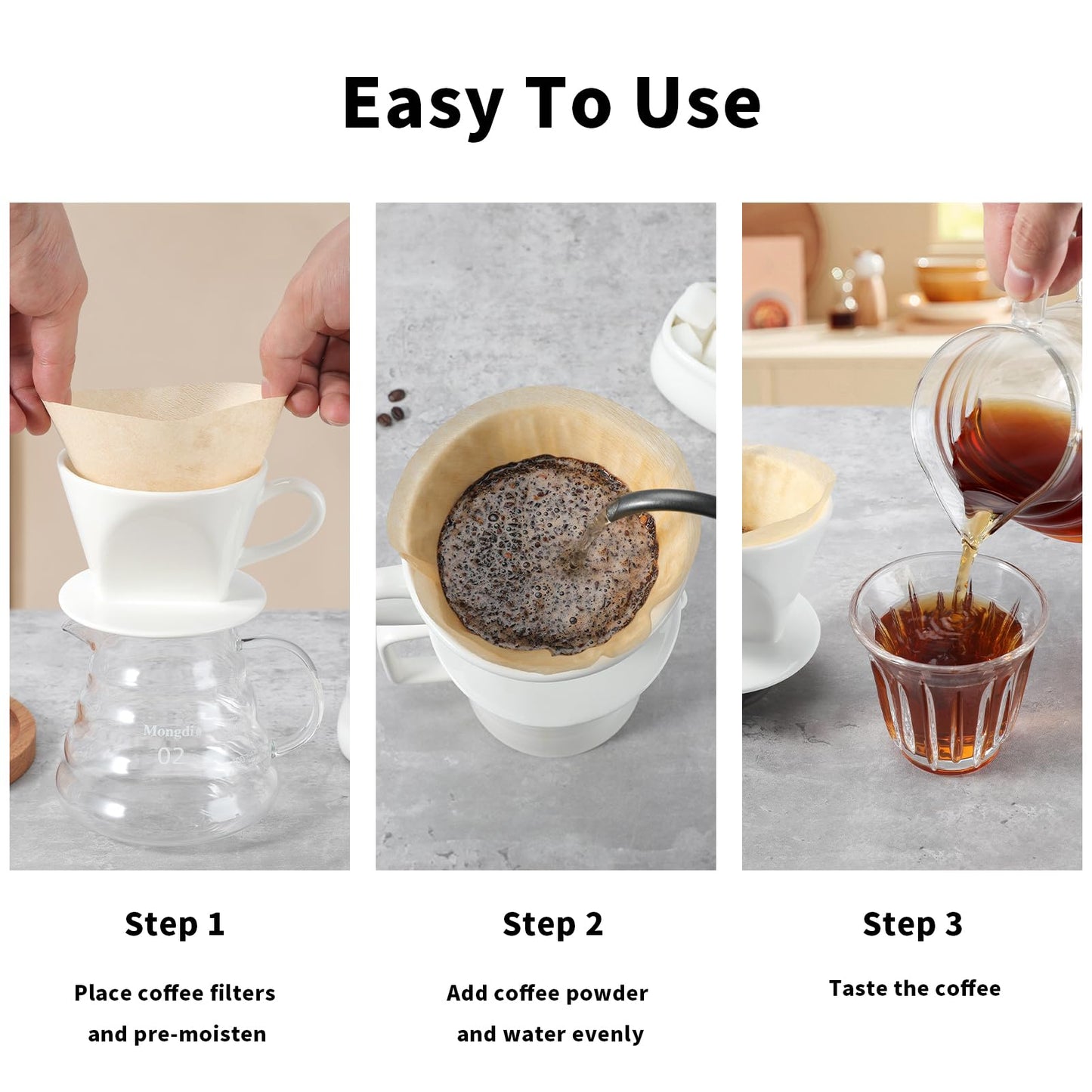 Mongdio Pour Over Coffee Maker, Ceramic Pour Over Dripper, Coffee Pour Over with 3 Holes Flat