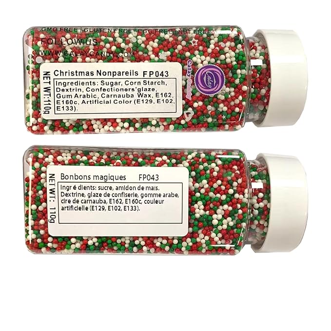 Sentovac Christmas Nonpareils Sprinkles Edible 2mm Mini Peals Red Green White Sprinkle for Cake Decorating Sugar Candy Cookie Cupcake Topper Baking Decorations Christmas Halloween Supplies