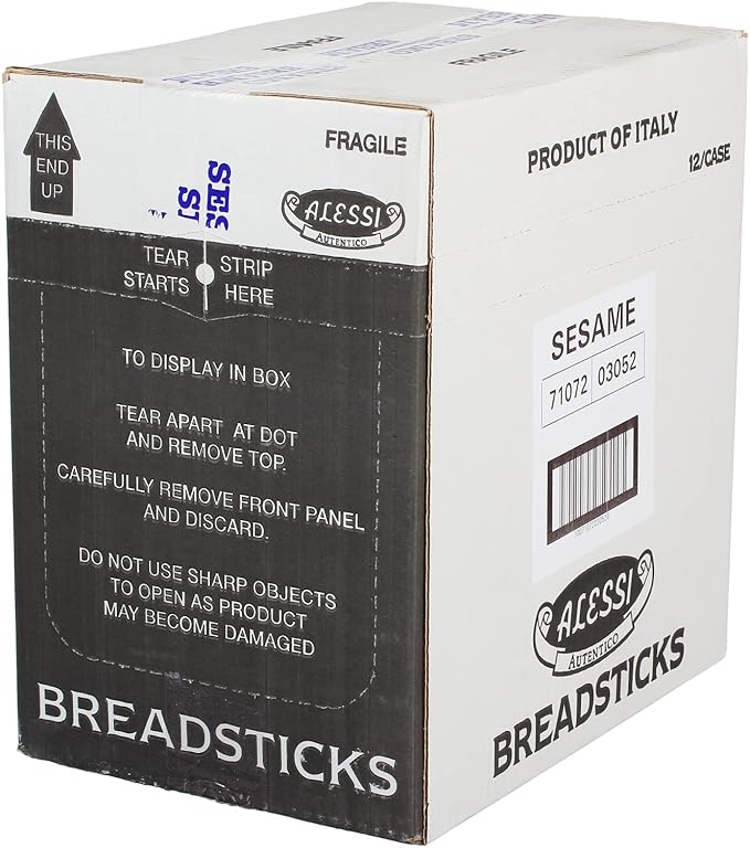 Alessi Imported Breadsticks, Sesame Autentico Italian Crispy Bread Sticks, Low Fat Made with Extra Virgin Olive Oil, 4.4oz (Sesame, 4.4 Ounce (Pack of 12))