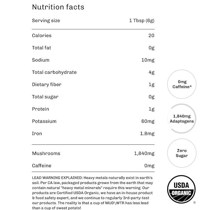 MUD\WTR Turmeric Decaf Mushroom Drink | Zero Caffeine | USDA Organic Mushroom Coffee Alternative | USA Grown | Focus & Immunity Support | Lion's Mane, Chaga, Reishi, Cordyceps | 30 Servings