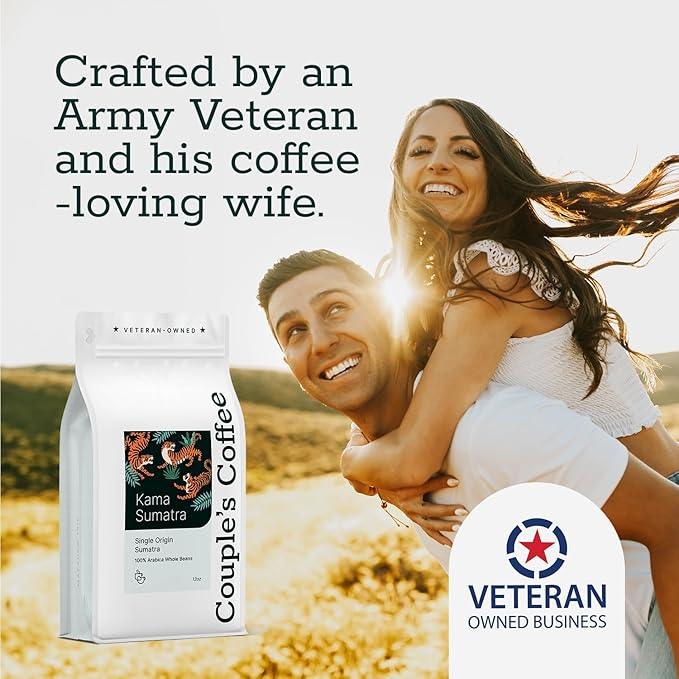Couple?™s Coffee Whole Bean | Gives Back to Military Families | Single Origin Sumatra | Dark Roast | Made with 100% Arabica Beans | 12oz bag brews about 34 cups