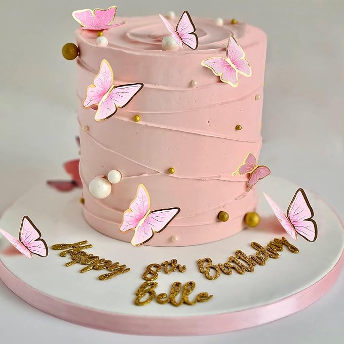 66 Pcs Butterfly Cupcake Toppers Birthday Party Decor,Pink Gold Cake Topper Picks Decor for Girls Women Wedding Birthday Party Baby Shower Party Wall Decoration