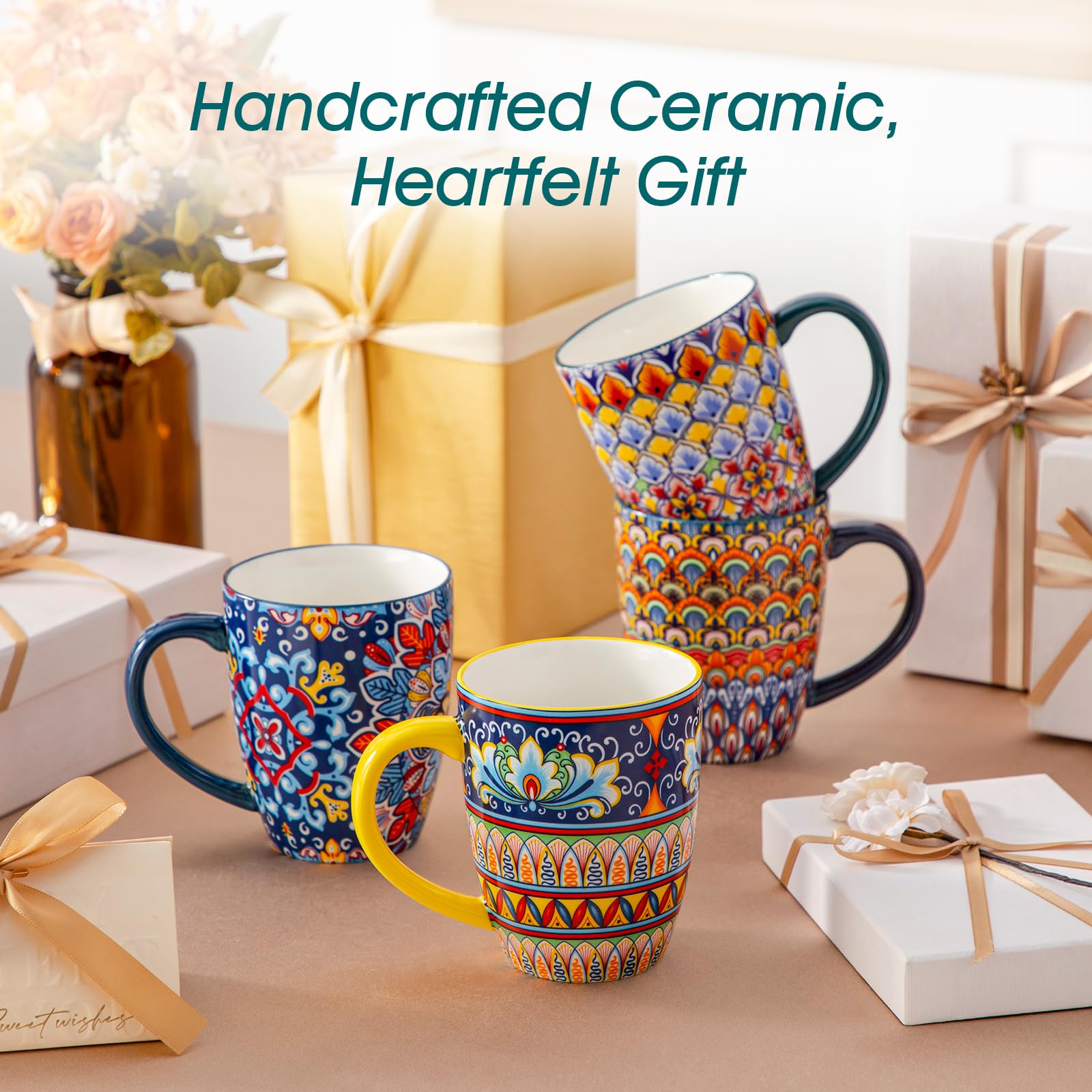 vancasso SIMI 16 oz Large Coffee Mugs Set of 6, Ceramic Cups with Handle